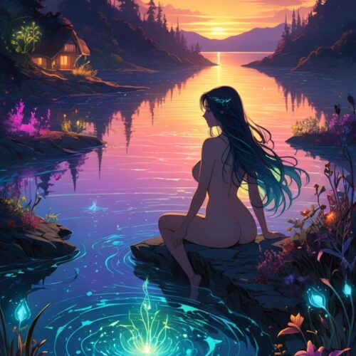 foto_Der Zauber des Sonnenuntergangs Wall Art | Poster - Die Magie des Sonnenuntergangs: Stille am verwunschenen Fluss